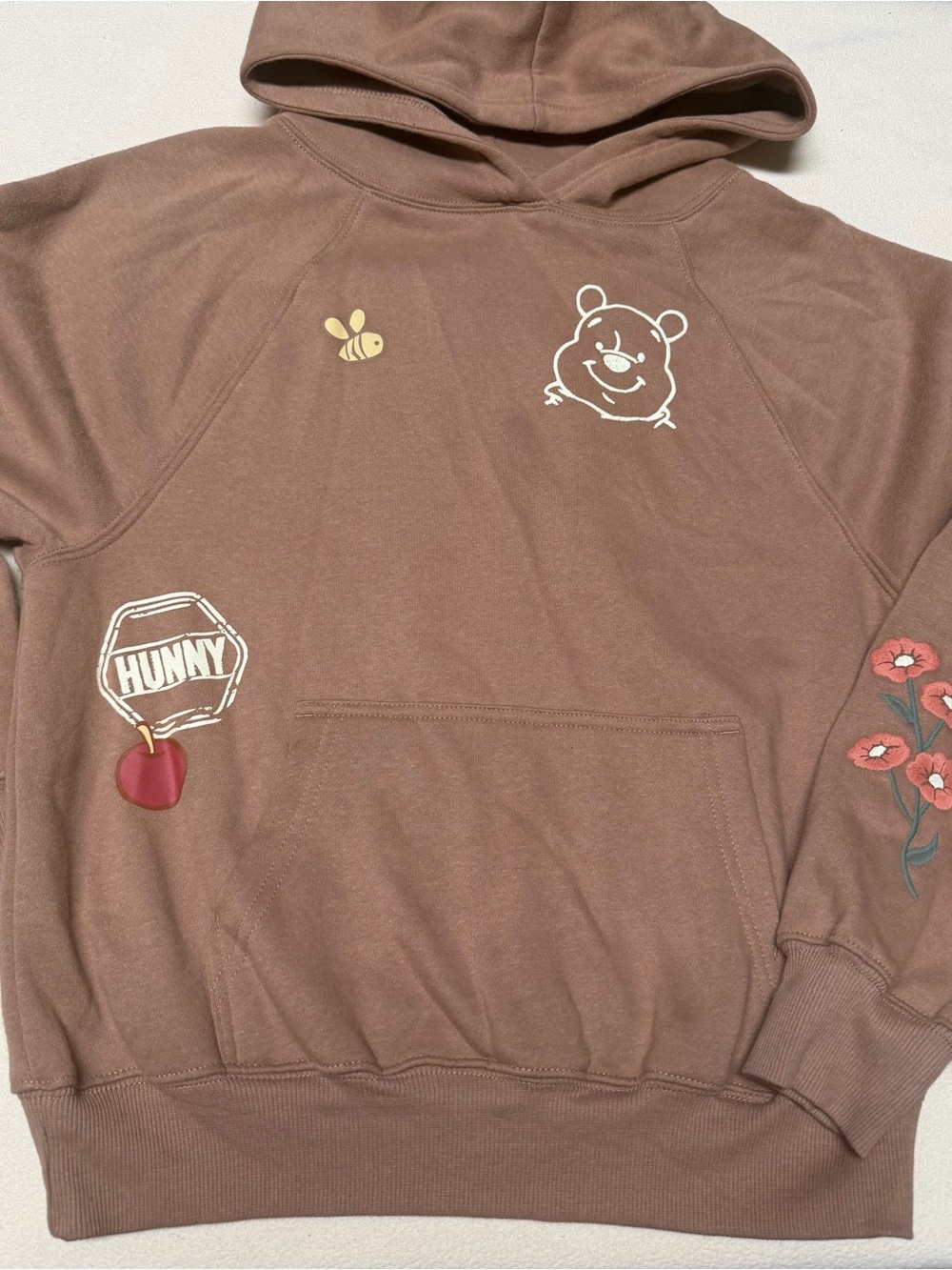Disney Brown Kids Hoodie with Winnie Graphics and Floral Sleeve